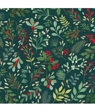 Tela Makower Enchanted Yuletide Foliage Metallic 030_G8 Dark Green